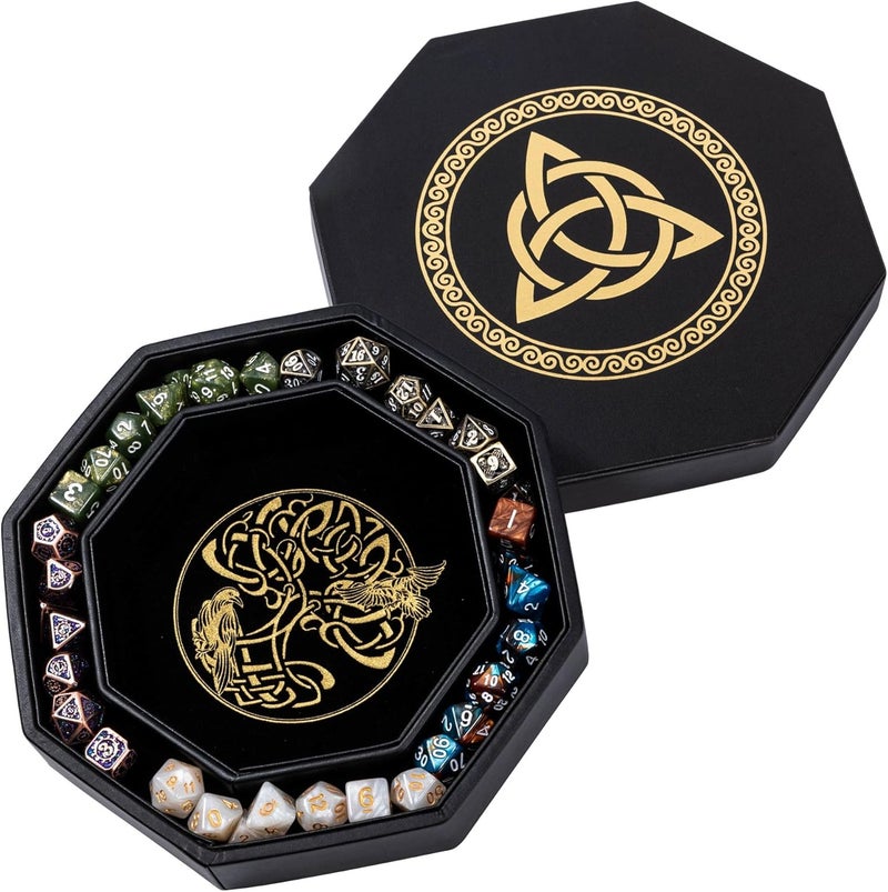 Soar Forge DND Dice Tray - Premium 9 Inch Tray Dungeons and Dragons - Exquisitely Detailed Gold World Tree & Triquetra Design - Perfect Rolling & Box Storage to Protect Your Dice for D&D and RPG - Image 4